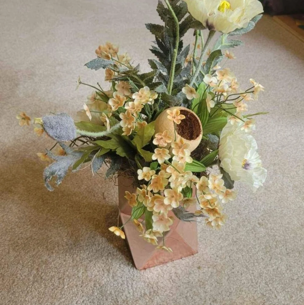 faux flower baquet with rose gold vase - Iceland poppy, primula - artificial flo